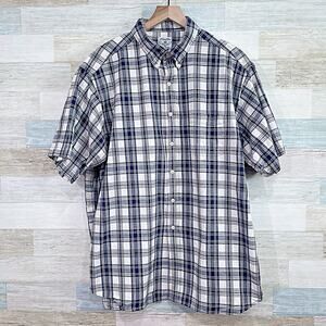 Brooks Brothers Cotton Sport Shirt Blue White Plaid Short Sleeve Casual Mens XL